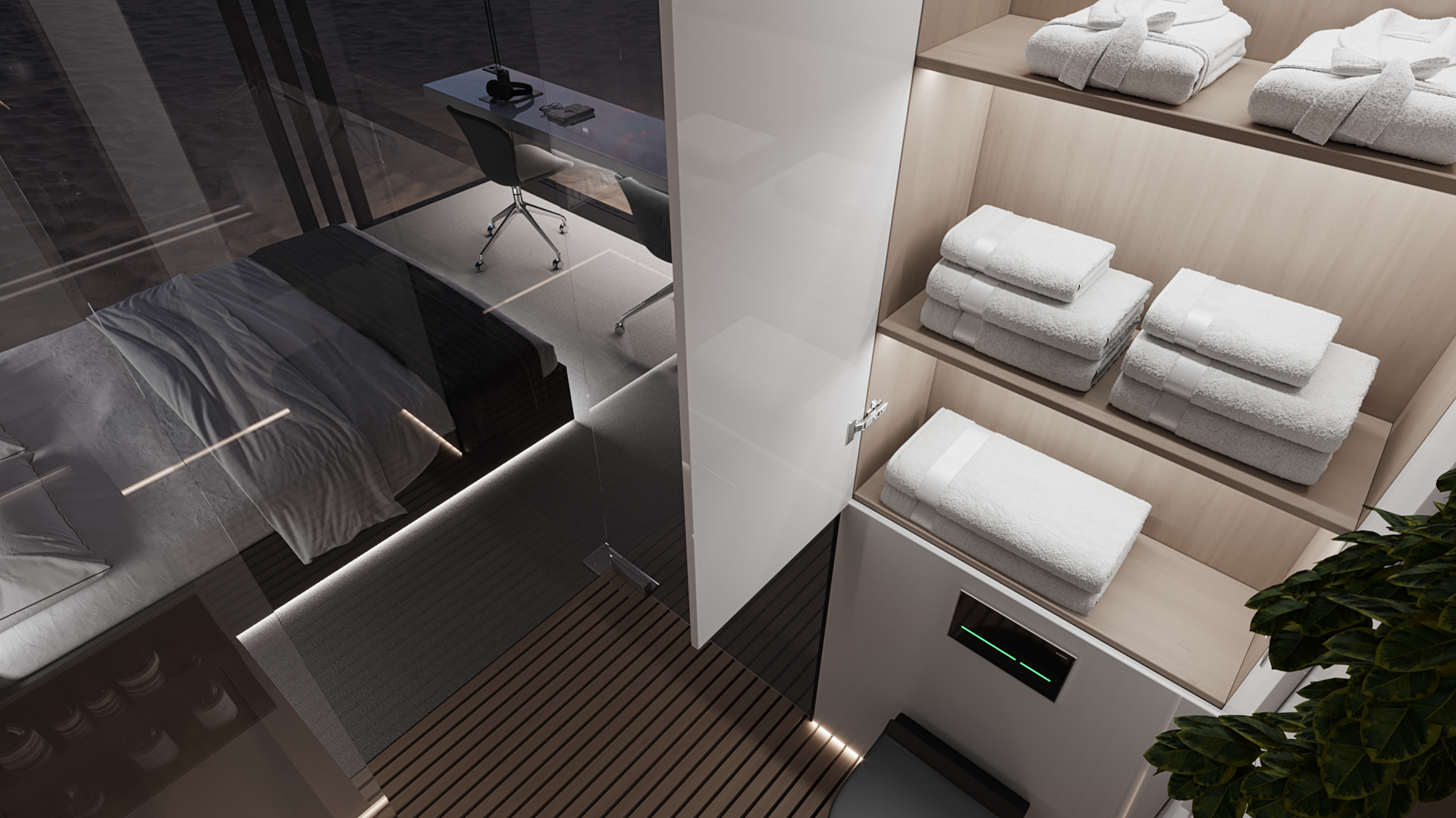 Интерьер сьюта с санузлом и SMART-остеклением